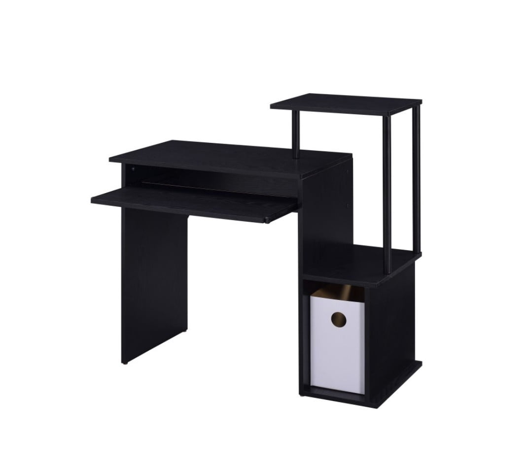 Computer Desk, Rectangular Home Office Desk with Keyboard Tray, Storage Compartment & Shelf, Modern Writing Workstation, Black