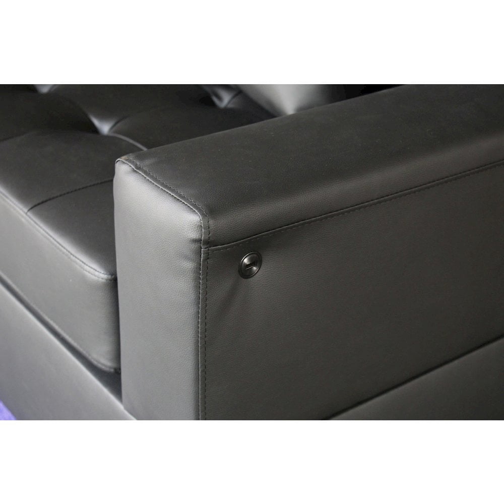 Genesis 55.5"W Black PVC Fabric Loveseat with LED Lights+USB+Tufted Cushions