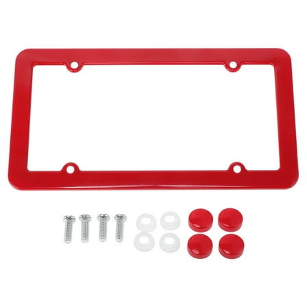 License Plate Frame Stainless Steel Car License Plate Frame Bracket with Screws Caps 4 Hole Red Round Hole Wide Frame