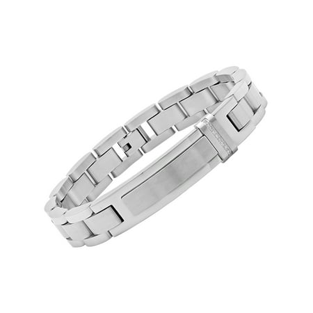 Men’s Stainless Steel ID Link Bracelet with Diamond Accents, 8.5-Inches