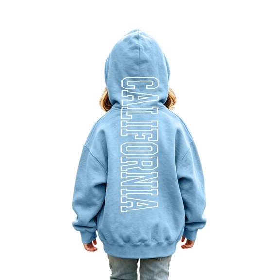CUSTG Kids Girls Sweatshirts Hoodie Long Sleeve Pullover Sweatshirt California Letter Print Back Design Kangaroo Pocket Tunic Soft Daily Wear Youth Sweatshirts