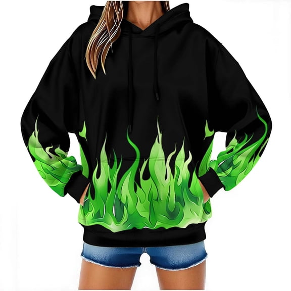 Sexlip Novelty Hoodies for Women 3D Printed Graphics Fleece Pullover Sweatshirts With Pockets Green XL