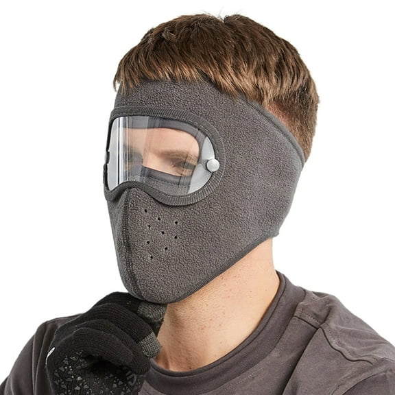 Aellinatey Unisex Winter Windproof Fleece Full Face Mask with Anti-Fog Clear Eye Shield