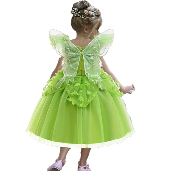 Petal Princesses Girls Fairy Wizard Green Dresses Kids Butterfly Gown for 3-8 Years