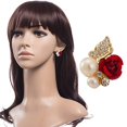 thumbnail image 4 of Soumake Earrings Red Rose Flower Faux Pearl Decor Exquisite Alloy Ear Studs Jewelry Gift for Party, 4 of 7