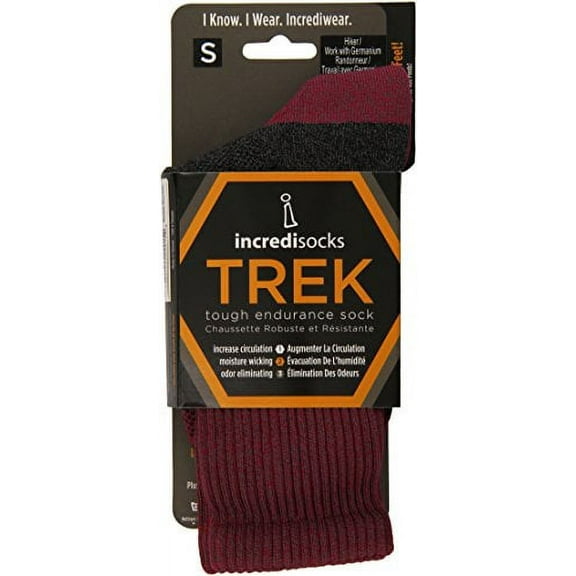 Incredisocks Trek Crew Socks, Red, SM, 1pr