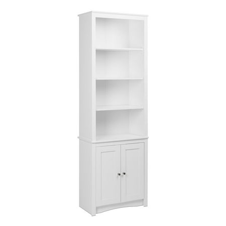 Prepac Tall Bookcase with 2 Shaker Doors, White