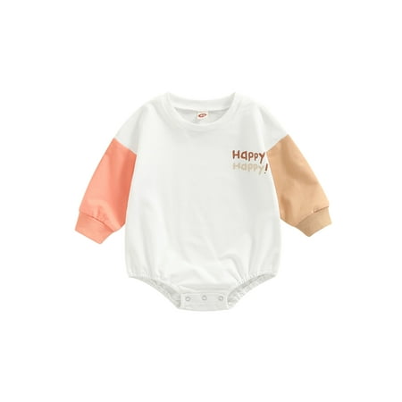 

Baby Boys Long Sleeve Romper with Letter Print Color Matching Casual Style Spring Clothing