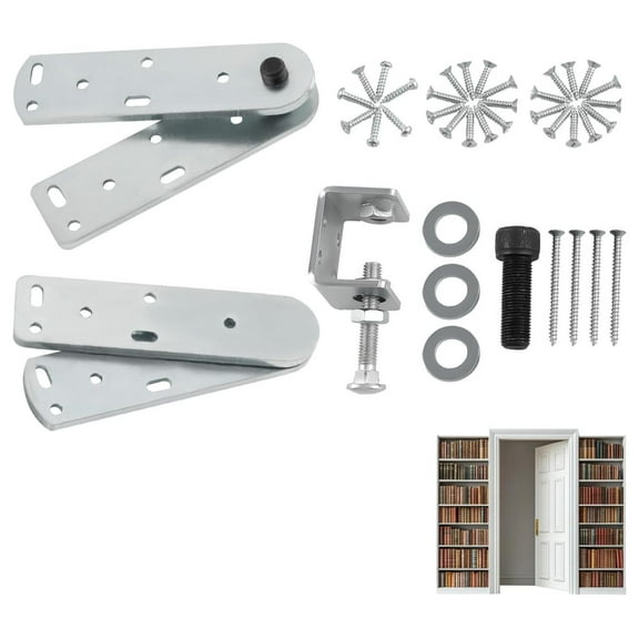 Bookcase Door Hinge Kit - Heavy Duty 500lb Capacity Pivot Hinges for Secret Doors - Hidden Door Hardware Kit (H-KIT) - Steel Construction