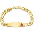 thumbnail image 3 of Solid 14K Yellow Gold Medical Soft Diamond Shape Red Enamel Curb ID Bracelet - 8" - 23.2gm, 3 of 6
