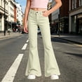 thumbnail image 2 of Likimi Child Kids Girls Flared Pants With Pocket Elastic Waistband Solid Color Slim Fit Fashionable Soft Trousers Light Yellow Size 11-12 Years, 2 of 6