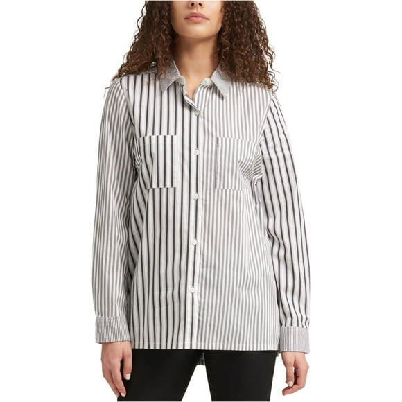 DKNY Womens Striped Button Up Shirt, White, Medium