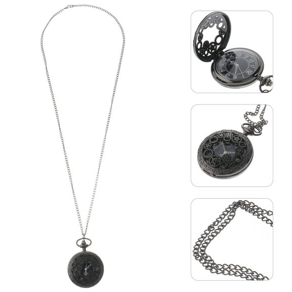 Raindrops  Retro Pocket Watch Necklace Pendant Classic Watches for Men Vintage Elder Child Black