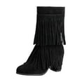 thumbnail image 3 of Woman Boots Chunky Mid Heel Round Toe Side Zipper Mid Calf Booties Fashion Casual Versatile Warm Fall Winter Comfortable Shoes for Women Black 7, 3 of 10