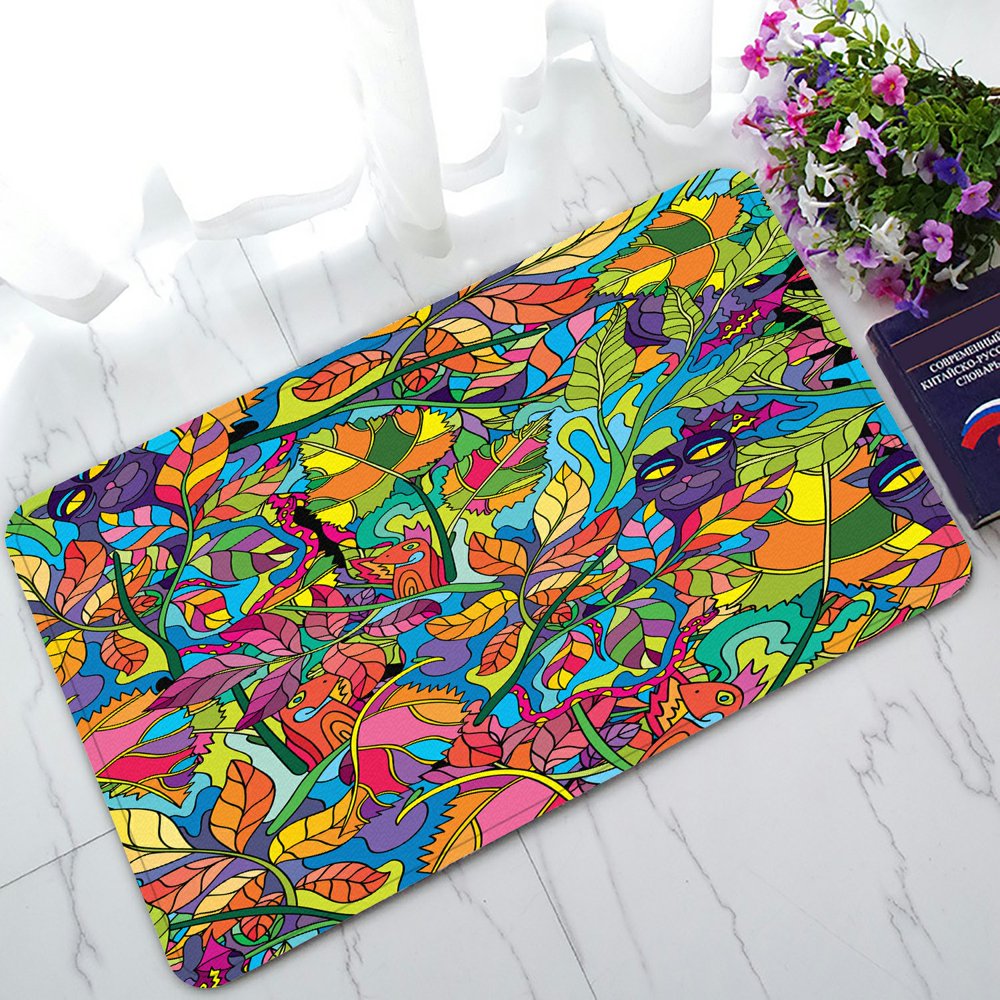PHFZK Floral Colorful Doormat, Psychedelic Jungle Forest Doormat