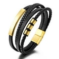thumbnail image 1 of Capas de pulsera de cuero genuino de acero inoxidable con hebilla para hombre, 1 of 2