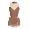 thumbnail image 3 of Sholeno Womens Sleeveless Tassel Fringe Latin Leotard Tango Chacha Bodysuit Figure Skating Dress Dusty Pink S, 3 of 5