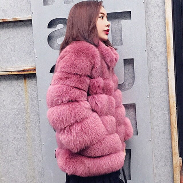 PIKADINGNIS Luxury Faux Fox Fur Coat Women High Quality Fluffy Thick Warm  Faux Fur Jacket Female Winter Comfort Plush Outwear 