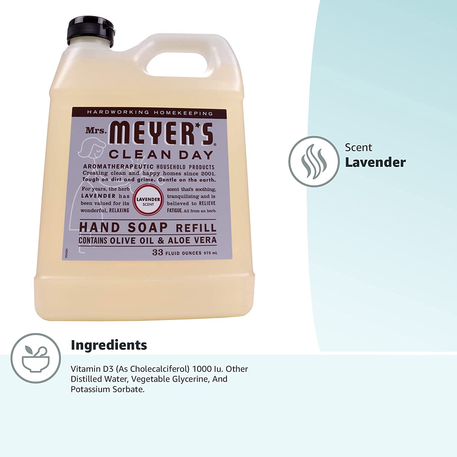 Mrs. Meyer's Liquid Hand Soap Refill, Cruelty Free and Biodegradable Hand Wash Formula Made with Essential Oils, Lavender Scent, 33 oz (Pack of 6)