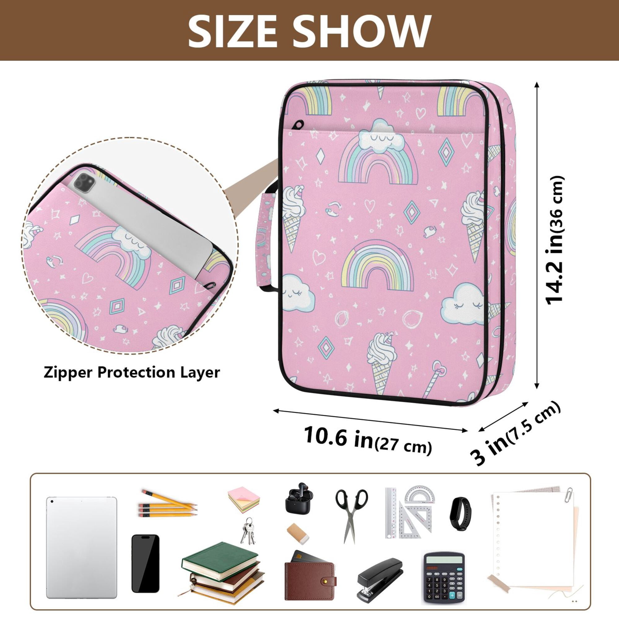 FORMRS Accordion File Folder A4 Size 7-Pocket Expanding Document Organizer Bag with 3 Ring Binder, Ice Cream Rainbow Pattern