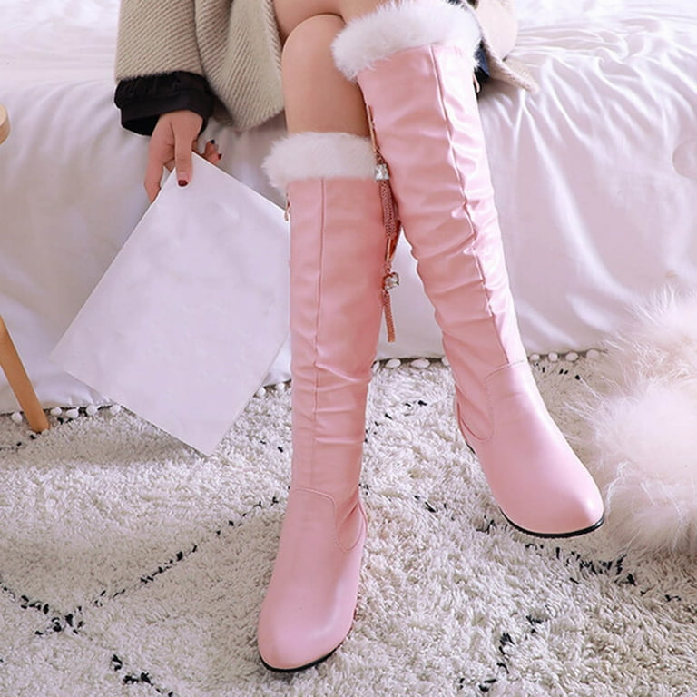 Lovskoo 2024 Women's High-Heels Knee High Boots Round Toe