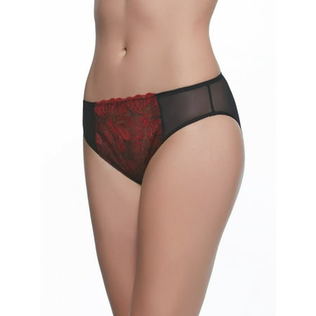- Paramour by Felina | Ellie Hi Cut Panty | Bikini | Full Coverage | Lace (Red Japanese Blossoms, Small)