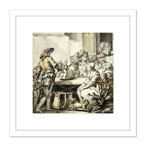 Jean Baptiste Greuze Savoyard With A Dancing Doll 8X8 Inch Square Wooden Framed Wall Art Print Picture with Mount