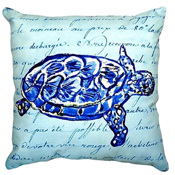 Sea Turtle Blue Script No Cord Pillow 16x20