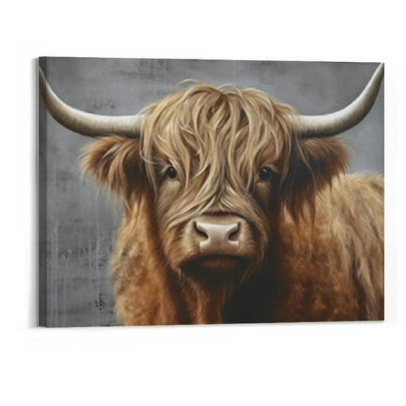 BCIIG Large Highland Cow Wall Art Large Canvas Wall Art for Living Room Bedroom Brown Bull Framed Prints Picture Size 20x16in
