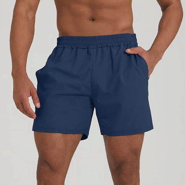 pstuiky Pantalones cortos deportivos para hombre, Pantalones cortos deportivos de lino sintético con bolsillos y cintura elástica para hombre, de pierna recta, para playa, hasta la rodilla.