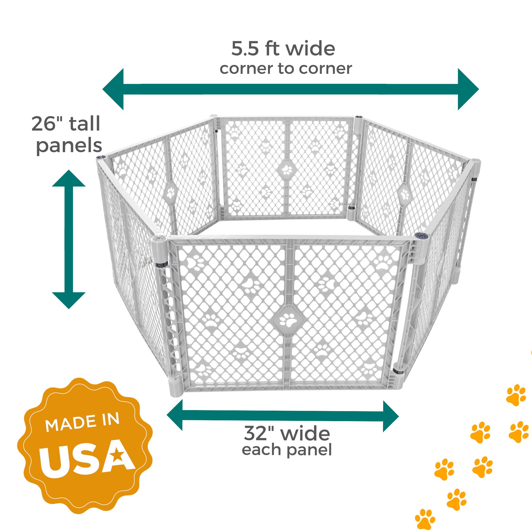 MyPet Paws Petyard 6-Panel Plastic Indoor and Outdoor Playpen for Dogs, Gray