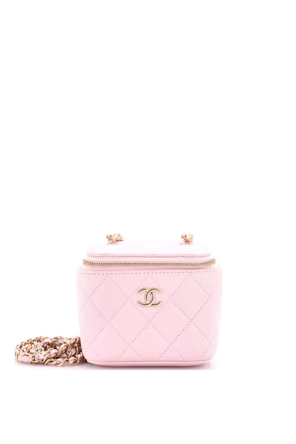 Pre-Owned Tiny CC Link Vanity Case with Chain Quilted Caviar Mini By Rebag