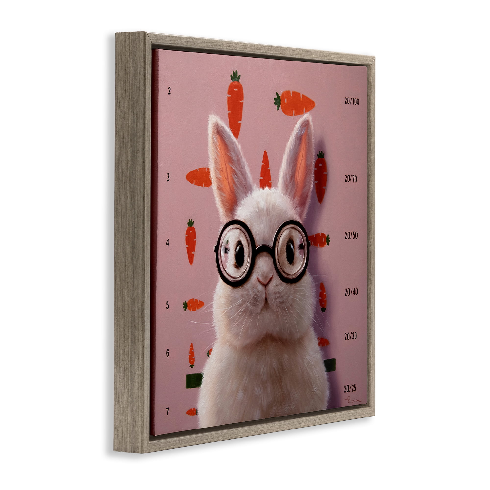 Bunny & Carrots Eye Exam Brown Framed Floater Canvas Wall Art, design by Lucia Heffernan