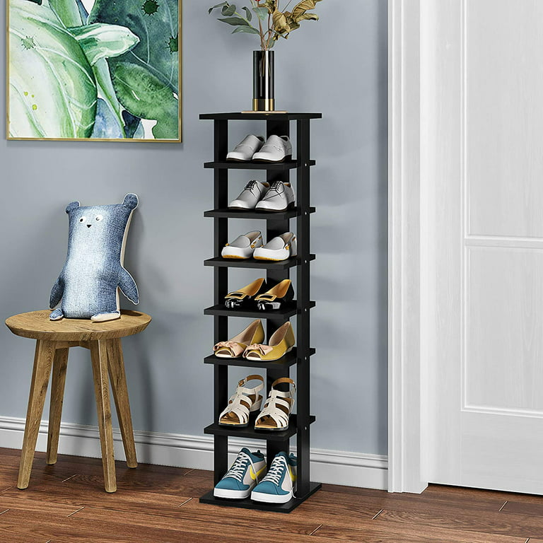 Bamboo Shoe Rack 12 Tier- Vertical Shoe Rack for Small Spaces, Tall Narrow  Shoe Rack Organizer for Closet Entryway Corner Garage and Bedroom,Skinny