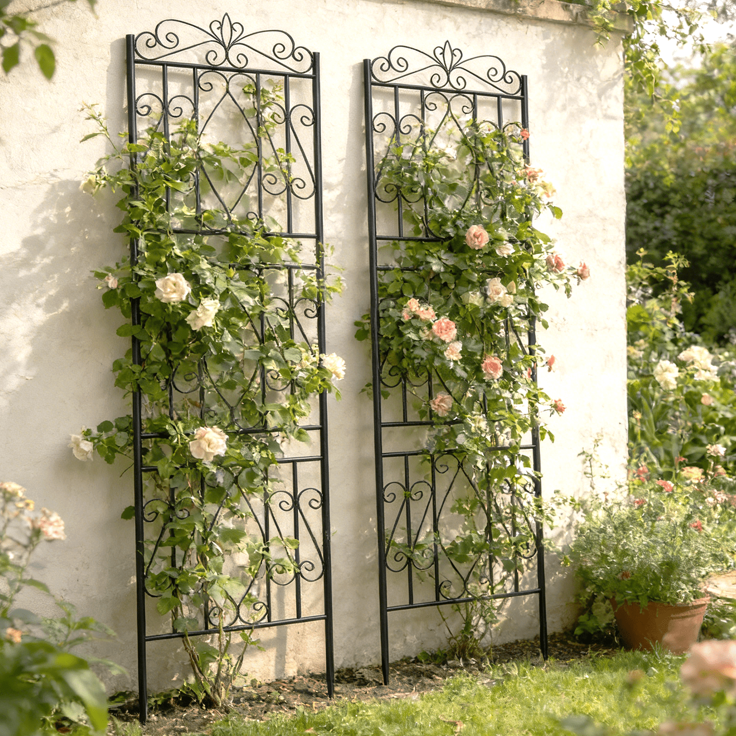 2pcs Black Metal Garden Trellis Rose Grapes Plant Trellis Outdoor Screen,19.7x71.6 inch