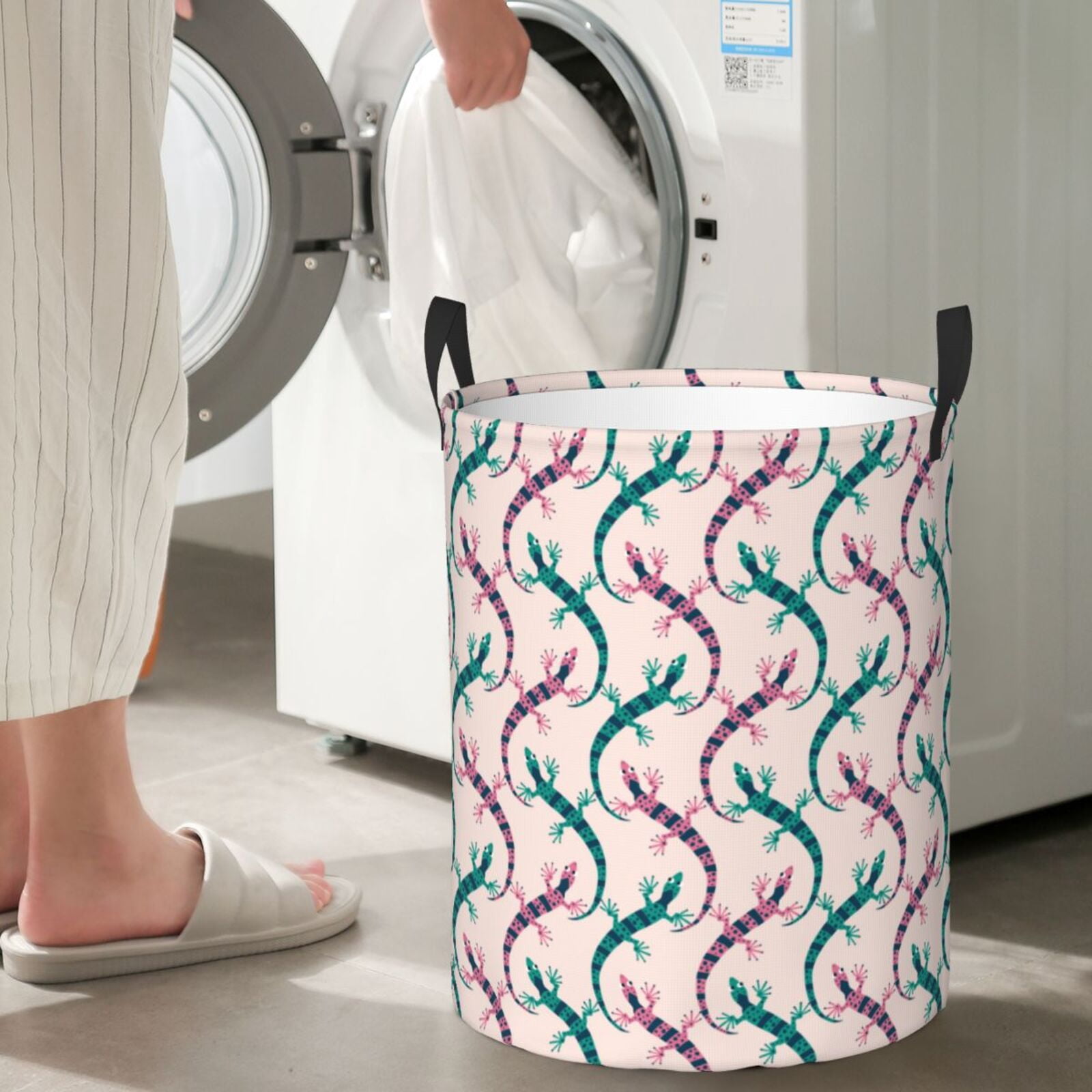 Large Laundry Basket with Handles - Bohemian Cute Lizard Gecko Kids Baby Dirty Clothes Laundry Hamper for Bedroom Aesthetic