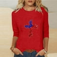 thumbnail image 2 of Sales Today Prime Womens Plus Size $5 Women's 2026 Summer Loose and Comfortable Independence Day Printed Round Neck Three-quarter Sleeve 3/4 Sleeve T-Shirt Top, Red L, 2 of 5