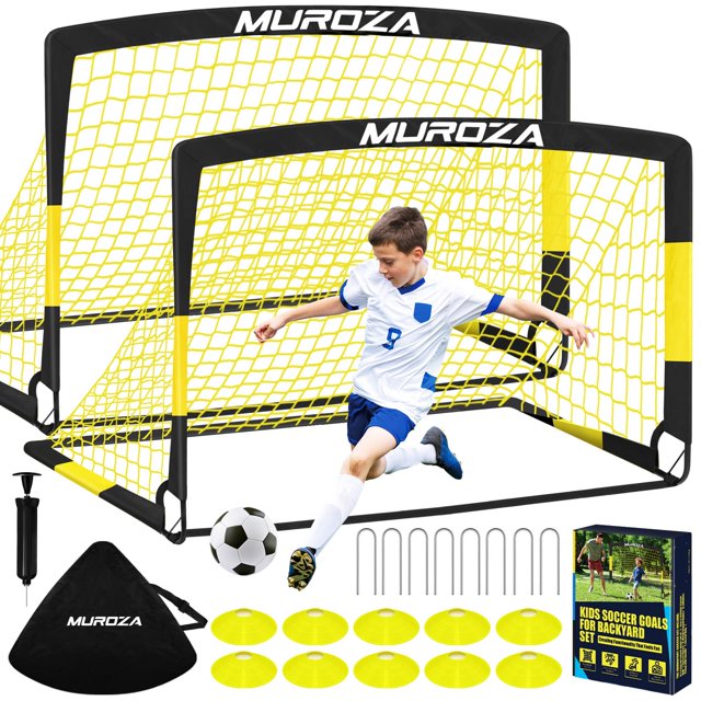 Goles de fútbol MUROZA Kids de 4 x 3 pies con balón de fútbol, paquete de 2 conos