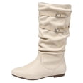 thumbnail image 2 of BRGZLK Retro Slouchy Mid Calf Boots Women Chunky Heel Low Heel Belt Buckle Decor Slip On Solid Color Versatile Comfort Mid-Calf Booties 2026 Fall Winter Shoes Beige 38, 2 of 4