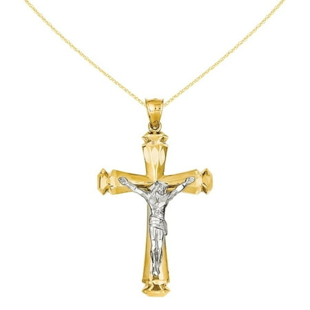 Two Tone Dora - Versil 14 Karat Two-tone Crucifix Pendant with 18-inch Chain