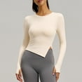 thumbnail image 4 of Womens Tops Long Sleeved Slit Sports Fitness Yoga Slim Suit Top,Tops for Women Beige S, 4 of 6