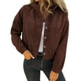 thumbnail image 2 of Women's Corduroy Button Down Shacket, Casual Hooded Jacket with Front Pockets, Soft Ribbed Fabric Button Front Coat, Relaxed Fit Corduroy Outerwear for Women, Trendy 2025 Fall and Winter Jacket Brown, 2 of 5