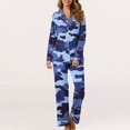 thumbnail image 4 of hxobax Womens Camo Sleepwear 2 Piece Outfits Pajama Sets Elegant Notch Collar Long Sleeve Lounge Wear Button Down Pajamas Tops and Wide Leg Pants Pjs Pj Set Nightwear Nightgowns,#01_Blue,Small, 4 of 7