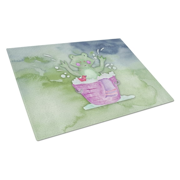 Caroline's Treasures Frog Bathing Watercolor Glass Cutting Board Large