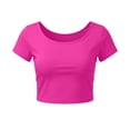 thumbnail image 4 of Uaswgudfs Women's Basic Crewneck Short Sleeve Crop Top Summer Fashion Fitted Casual Solid Color T Shirt Pink Free Size, 4 of 5