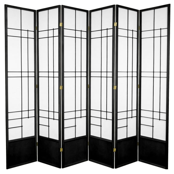 Red Lantern 7 ft. Tall Eudes Shoji Screen - Black - 6 Panels