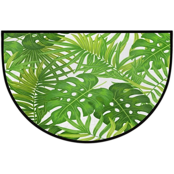 24*16inches Welcome Half Round Door Mat Summer Tropical Plant Palm Tree Monstera Leaves Entrance Way Rugs Doormats Soft Non-Slip Washable Bath Rugs Floor Mats for Home Bathroom Indoor