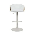 thumbnail image 3 of Solstice Modern Adjustable Swivel Barstool in Ivory Finish with White Upholstered Seat, Patterned Oak Wood Accents, 3 of 5