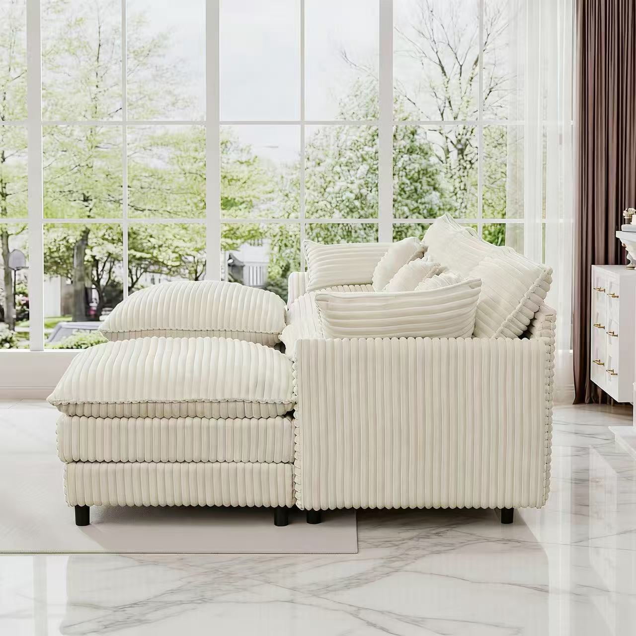 AISWORD 112" Modern L Shaped Modular Sectional Sofa, Cloud Sectional Deep Seat Couch, 4 Seater High-Density Memory Foam Couch Chenille Sofa, Boneless Couches for Living Room, No Assembly, White