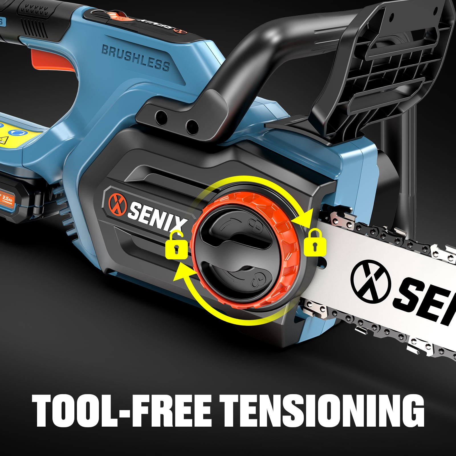 SENIX 20V 10-inch Brushless Cordless Chainsaw with Automatic Oiler, Tool-Free Chain Tension, 2.5Ah Battery & Charger Included, CSX2-M